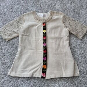 Fabiola Calvo Handmade Oaxaca Lace Artsy Embroidered Jacket Large Mexico RARE